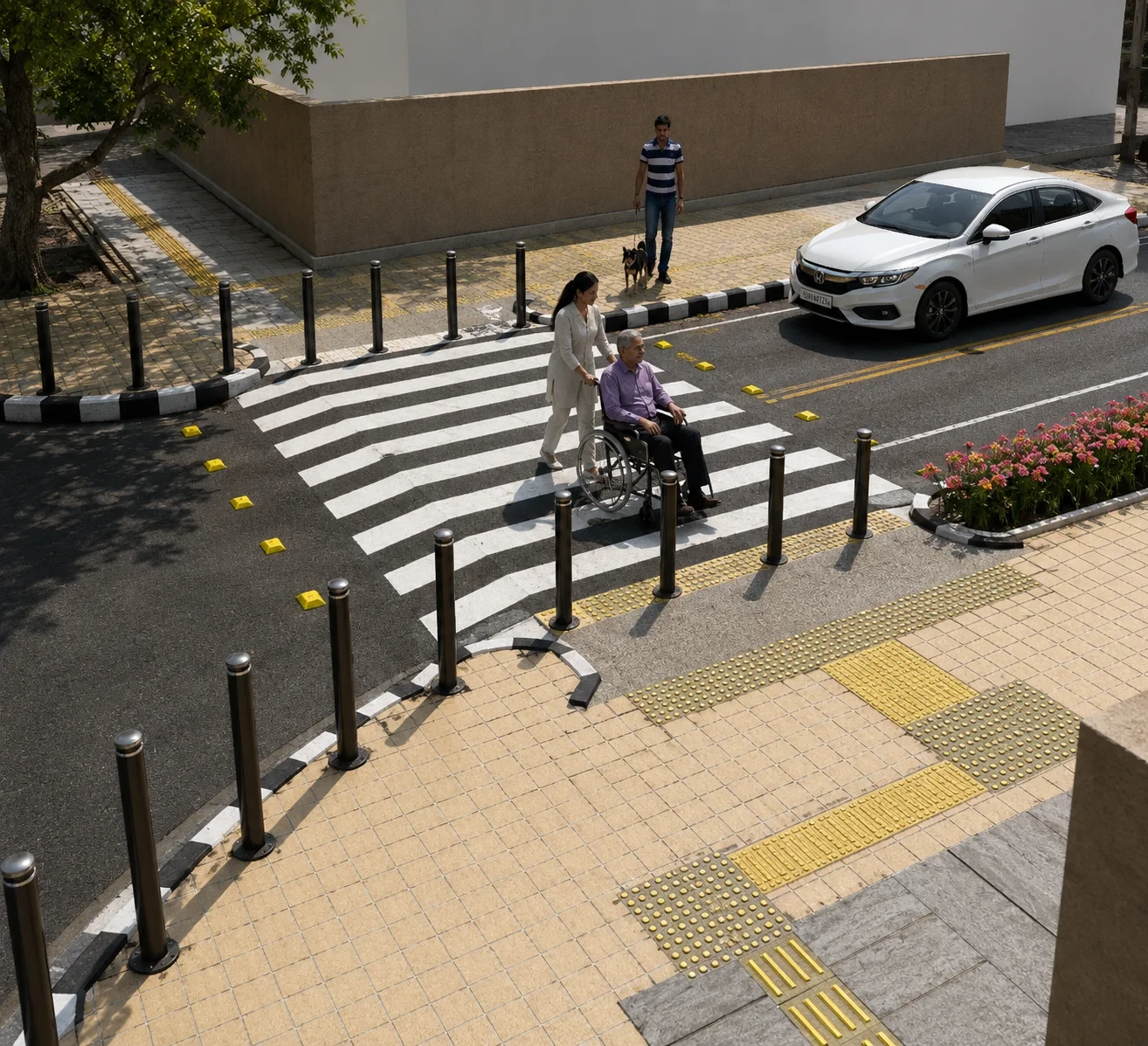 Raised pedestrian crossing with tactile paving on 19th Main Road, HSR Layout